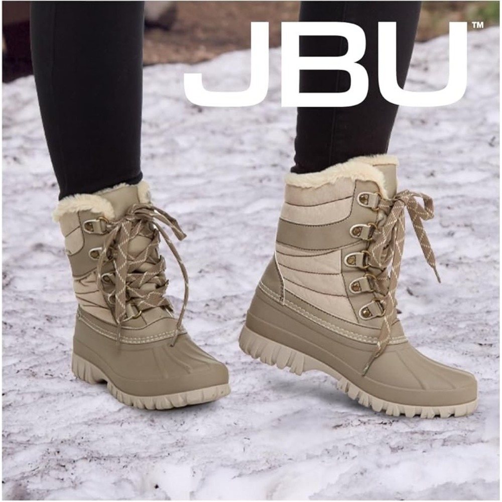 JBU Casey Waterproof Winter Boot Taupe Faux Fur Lace Up B3CSY54 Womens 8 NEW
